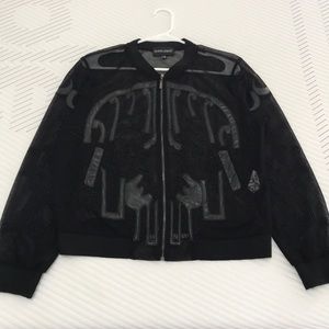 Frank Lyman Black Mesh Jacket w/ Faux Leather